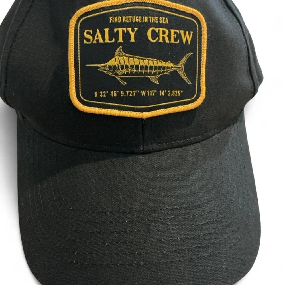 Salty Crew Snapback Hat Mens OSFM Black Marlin Patch Fishing Cap